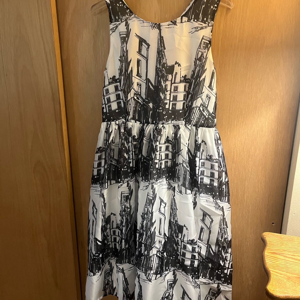 Black and White Cityscape Print Dress